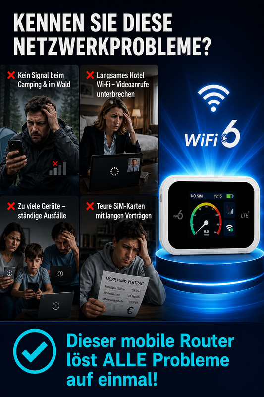 📶 ÜBER 100.000 STÜCKE VERKAUFT! 50% RABATT – Mobiler WiFi 6 LTE Hotspot Router – Ohne langfristige Verträge, stabile Netzverbindung für Camping, Reisen & Zuhause