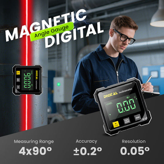 🔥4-Side Magnetic Digital Angle Gauge - Laser Precision & Multi-Surface Use, Perfect for Woodworking and Construction ✨