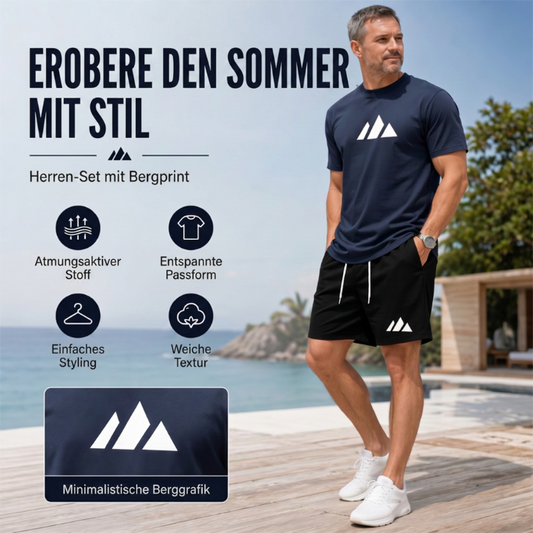 Herren Kurzarm-T-Shirt & Shorts-Set mit Kordelzug