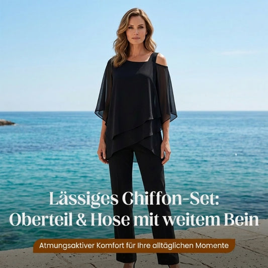 ⏳Limitiertes 50 % Rabatt⏰Unregelmäßiges Chiffon-Oberteil für Damen ＆ Weite Hose 2-teiliges Set👚👖