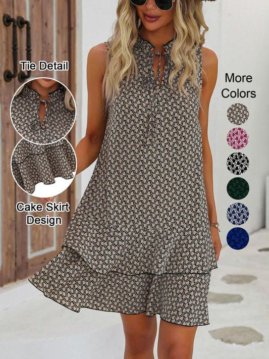 🎉Letzter Tag der Aktion:50% Rabatt💃Damenkleid mit Schleife und geometrischem Muster