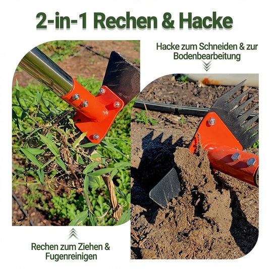 ✨⛏️2-in-1 Gartenhacke und Rechen mit langem Stiel🔥