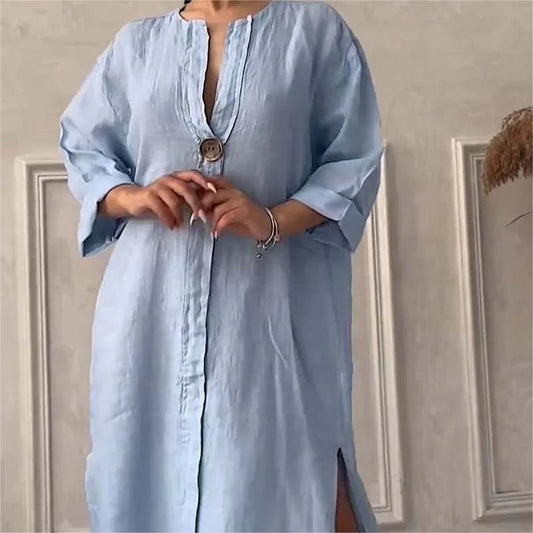 👗Lässiges, atmungsaktives Kleid in Volltonfarbe🔥