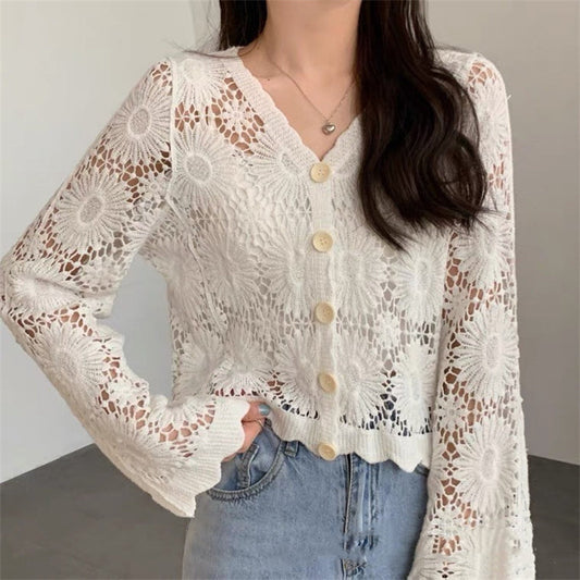 🌷Nur für kurze Zeit 50 % Rabatt💞Gehäkelte Strickjacke mit Knopfleiste