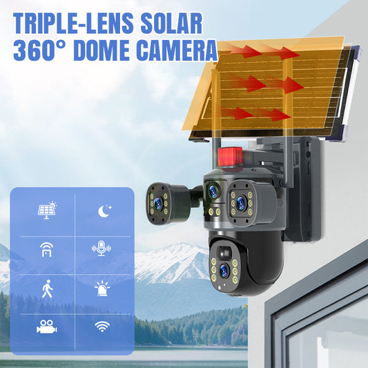 💥2026 New Hot Sale🎥 Triple-Lens Solar 360° Dome Camera✈️ free shipping