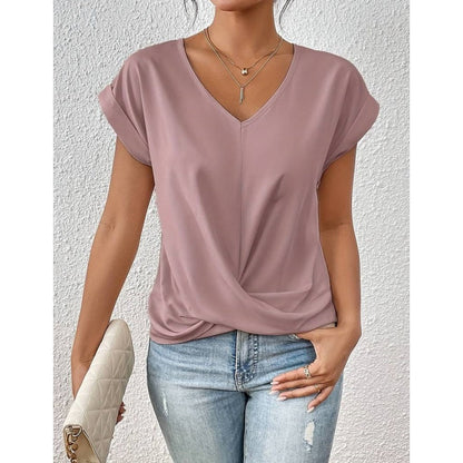 ✨Neues 2026er Modell – 50 % Rabatt👕 Elegantes V-Ausschnitt Twist Tee｜Leicht und angenehm