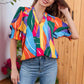 🌸Bluse mit Blumenmuster und Puffärmeln und V-Ausschnitt für Damen
