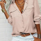 👚🤍 Einfarbiges Damen-Hemd mit Revers, langen Ärmeln & Button-Down-Kragen
