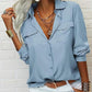 👚🤍 Einfarbiges Damen-Hemd mit Revers, langen Ärmeln & Button-Down-Kragen