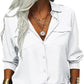 👚🤍 Einfarbiges Damen-Hemd mit Revers, langen Ärmeln & Button-Down-Kragen