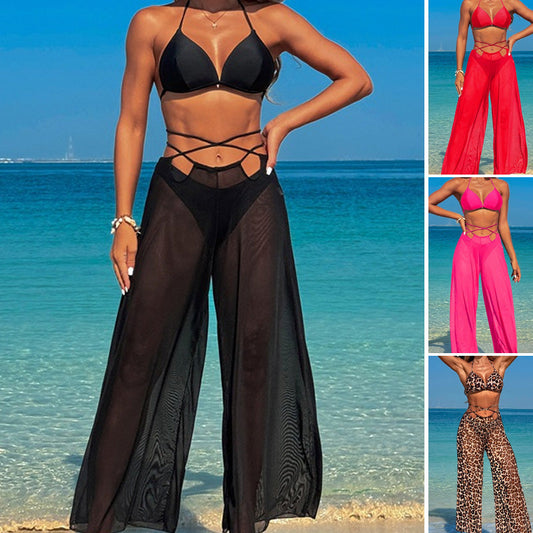 ✨Transparente Strandhose Weites Bein, Wickelgürtel, leichtes Chiffon für den Strand👙💞
