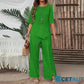 ⏳Begrenzte Zeit 50% Rabatt💥Zweiteiliges Damen-Set aus Top mit asymmetrischem Saum und Hose mit weitem Bein