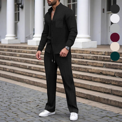 🎁2026 Neu eingetroffen 50 % RABATT💥Lässiges Waffelhemd und Hose für Herren, 2-teiliges Set