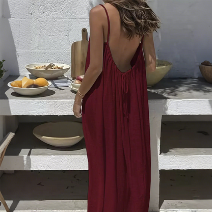 ❄️Sommerfrische 50 % Rabatt!👗Luftiges Maxikleid mit Spaghettiträgern und offenem Rücken – Elegant, locker fallend & perfekt für den Sommer