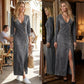 🐋Neu eingetroffen – 50 % reduziert!🥰Langärmliges Maxikleid mit V-Ausschnitt für Damen – Weicher Stoff, figurbetonte Passform & eleganter hoher Schlitz👗