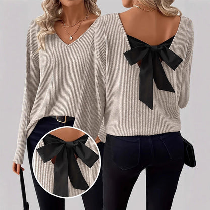 ✨🔥Women's V-Neck Sweater with Elegant Back Bow Tie🎀