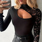 ✨🖤Damen Oberteil mit asymmetrischem Cut-Out und Spitzenärmeln🔥