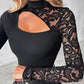 ✨🖤Damen Oberteil mit asymmetrischem Cut-Out und Spitzenärmeln🔥