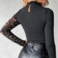 ✨🖤Damen Oberteil mit asymmetrischem Cut-Out und Spitzenärmeln🔥