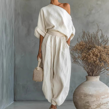 ✨💞Asymmetrisches One-Shoulder-Oberteil und Hose für Damen