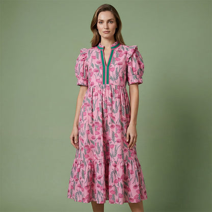 👗 50% RABATT! 🌸 Damen Maxikleid mit Blumendruck & Puffärmeln – Romantischer Stil, Fließender Stoff & Perfekt für den Sommer ☀️