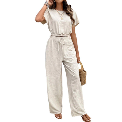 ✨🔥Kurzarm-Oberteil + lockere gerade Hose – Zweiteiler-Set für Damen