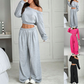 ✨💞Damen-Off-Shoulder-Sweatshirt- und Wide-Leg-Hose-Set