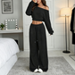 ✨💞Damen-Off-Shoulder-Sweatshirt- und Wide-Leg-Hose-Set
