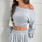 ✨💞Damen-Off-Shoulder-Sweatshirt- und Wide-Leg-Hose-Set