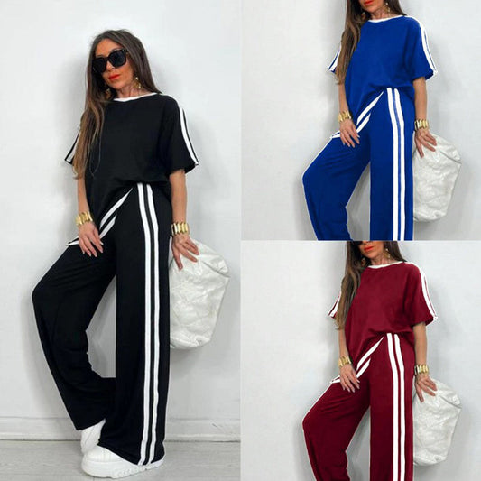 ✨🔥Women's Striped Top & Wide-Leg Pants Set
