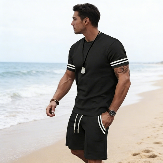 2-teiliges Set aus gestreiftem T-Shirt und Shorts für Herren