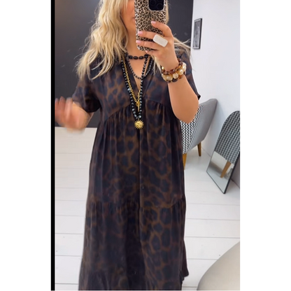 💎【Neues Modell 2026】50 % Rabatt für begrenzte Zeit 👗Damen V-Ausschnitt Leopardenmuster Maxikleid📦Kostenloser Versand🔥
