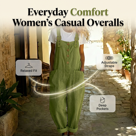 👖JETZT 50 % RABATT! 🌿 Lässige Damen-Latzhose mit Knopfleiste – Verstellbare Träger, atmungsaktives Material & bequeme Passform ✨