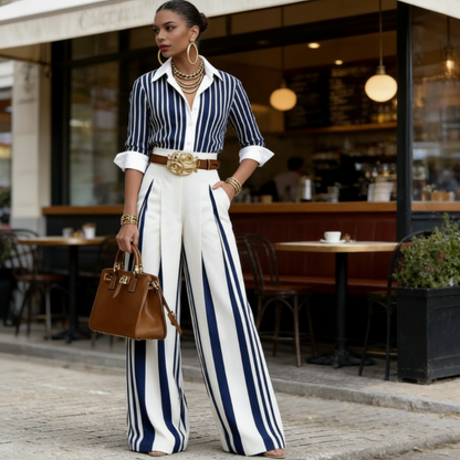 ✨🔥Gestreiftes Shirt & weite Hose im Set – bequem & stilvoll für den Alltag