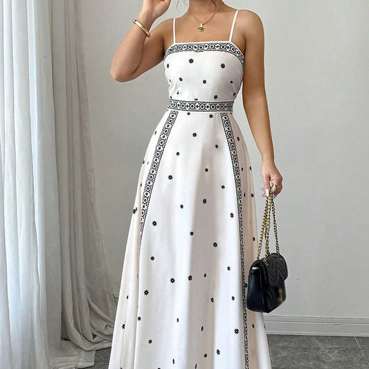 ✨🔥Elegantes Damenkleid mit Spaghettiträgern und Print