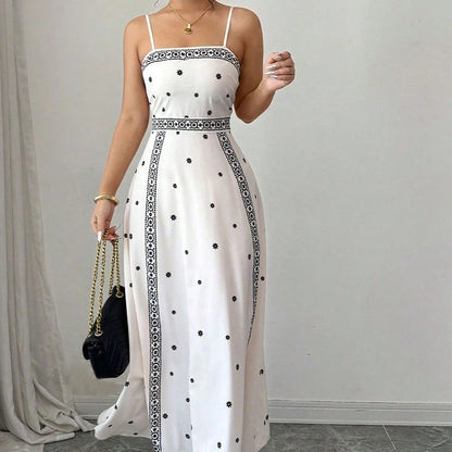 ✨🔥Elegantes Damenkleid mit Spaghettiträgern und Print