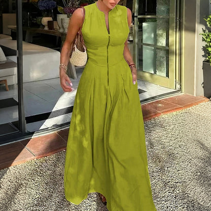 🔥Solange der Vorrat reicht 50 % Rabatt!🎉Ärmelloses Maxikleid in A-Linie mit Reißverschluss vorne