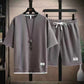 ✨🔥Herren 2-teiliges Set aus Waffelstoff: Kurzarm-T-Shirt & Shorts