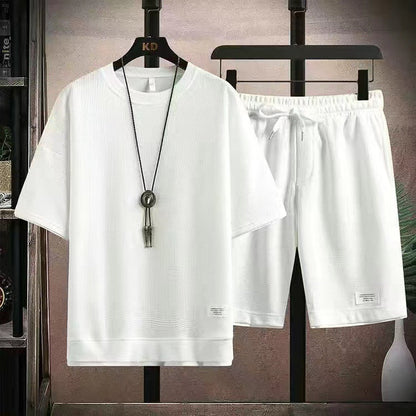 ✨🔥Herren 2-teiliges Set aus Waffelstoff: Kurzarm-T-Shirt & Shorts