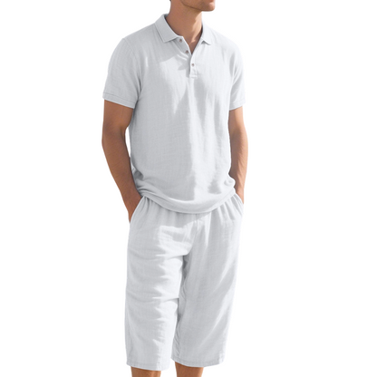 ✈️Versandkostenfrei🔥 Letzter Tag! 50% Rabatt Herren Leinen 2-Teiler Set 🌿 Polohemd + Caprihose, luftig für den Sommer