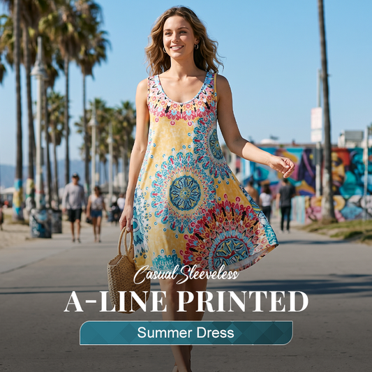 ✨🔥Lockeres, ärmelloses Sommerkleid im A-Linien-Schnitt mit Print
