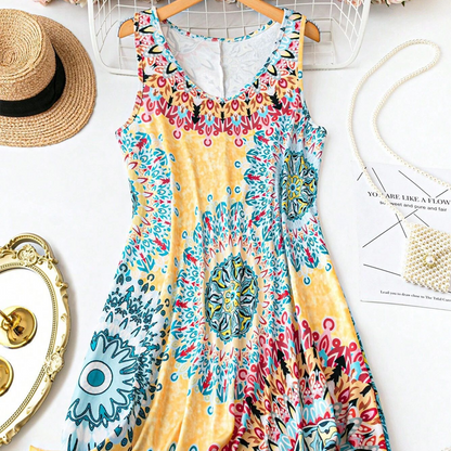 ✨🔥Lockeres, ärmelloses Sommerkleid im A-Linien-Schnitt mit Print