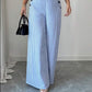 ✨Damen Leinenhose mit Blau-Weiß-Streifen 👖 Hohe Taille & Lockerer Gerader Schnitt