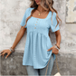👕 NUR FÜR BEGRENZTE ZEIT: 50 % RABATT! ✨ Babydoll-Top mit quadratischem Ausschnitt – Lochstickerei, Tunika-Länge 🍀