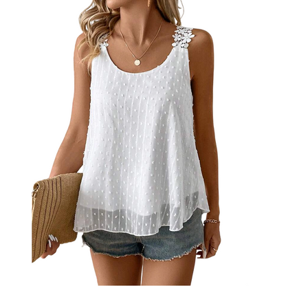 ⏰ 50 % RABATT – Nur für kurze Zeit ✨ Elegantes Tanktop mit gepunkteter Spitze und Trägern