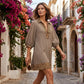 ✨🔥Tunika-Kleid für Damen mit Kragen, Streifenmuster und Leopardenbesatz