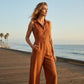 ✨🔥Ärmelloser Jumpsuit für Damen mit Knopfleiste und weitem Bein