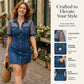 Damen Mode Transparentes Spitzen-Denim-Minikleid