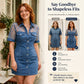 Damen Mode Transparentes Spitzen-Denim-Minikleid