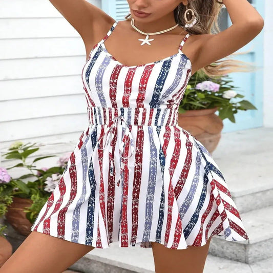 🌸✨Damen ärmelloser Wickel-Jumpsuit mit Streifen für den Sommer
